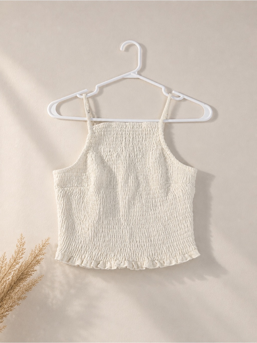 HOLLISTER - White Smocked Halter Cami with Ruffle Hem